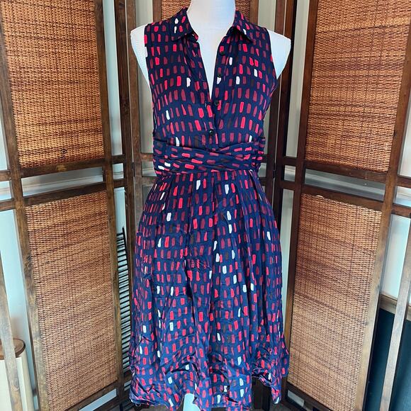 11.1. Tylho Brynn Tile Print Navy Sleeveless Shirt Dress Size Small - Picture 3 of 11